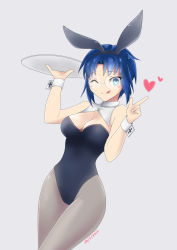 Rule 34 | 00s, 10s, 1girl, 2015, ;p, animal ears, blue eyes, blue hair, breasts, choker, ciel (tsukihime), cleavage, dated, detached collar, fake animal ears, glasses, grey background, heart, highres, index finger raised, large breasts, leotard, matching hair/eyes, oceanbellereine, one eye closed, pantyhose, playboy bunny, rabbit ears, short hair, simple background, solo, tongue, tongue out, tray, tsukihime, wrist cuffs