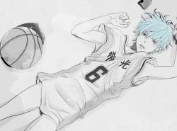 Rule 34 | 1boy, basketball, basketball uniform, blue eyes, blue hair, bottomless, kuroko no basuke, kuroko tetsuya, male focus, matching hair/eyes, solo, sportswear