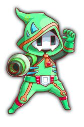 Rule 34 | agent joe, arm cannon, artist request, belt, bodysuit, crash fever, fighting stance, game cg, gloves, green belt, green bodysuit, green gloves, green hood, green sleeves, horizontal-striped gloves, legs apart, long sleeves, looking at viewer, lowres, mask, official art, outline, red outline, saturated, single hand, skull mask, solo, square, square print, standing, striped clothes, striped gloves, tachi-e, transparent background, weapon