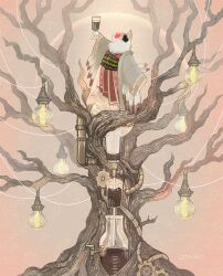 Rule 34 | animal, animal focus, arm up, bare tree, calico, clothed animal, coffee, coffee maker, cup, drinking glass, faucet, feathers, from side, full moon, gears, glasses, grey jacket, haori, holding, holding cup, in tree, jacket, japanese clothes, kimono, light bulb, long sleeves, moon, nekoe onomai, no humans, obi, original, profile, red-tinted eyewear, red background, red kimono, ribbon-trimmed sleeves, ribbon trim, sash, simple background, standing, string, tinted eyewear, tree, tube