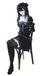 Rule 34 | 1girl, black hair, black skirt, blue eyes, chair, fov ps, long hair, long sleeves, original, sitting, skirt, solo