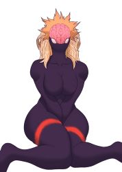 Rule 34 | 1girl, ass, blonde hair, boku no hero academia, breasts, female focus, hensket, highres, huge ass, large breasts, long hair, looking at viewer, monster, noumu (boku no hero academia), pupiless eyes, scar, simple background, solo, thick thighs, thighs, wide hips, yellow eyes