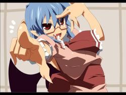 Rule 34 | 1girl, bat wings, bespectacled, blue hair, fang, glasses, pointing, pointing at viewer, red-framed eyewear, red eyes, remilia scarlet, shin&#039;ya (nanp), solo, touhou, wings