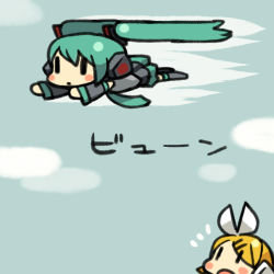 Rule 34 | flying, hatsune miku, kagamine rin, lowres, twintails, vocaloid