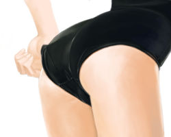 Rule 34 | 1girl, adjusting clothes, adjusting swimsuit, ass, ass focus, black one-piece swimsuit, close-up, flat ass, leaning forward, one-piece swimsuit, original, school swimsuit, simple background, solo, swimsuit, yaya hinata