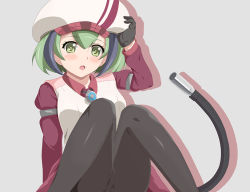 Rule 34 | 1girl, android, artist request, cable, cable tail, dimension w, gloves, green eyes, green hair, hat, mechanical tail, multicolored hair, pantyhose, short hair, solo, tail, two-tone hair, yurizaki mira