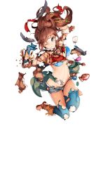Rule 34 | 1girl, ;(, ataruman, bag, blue eyes, boots, brown hair, cowboy boots, duffel bag, feathers, formation girls, full body, gloves, goggles, highres, kobayakawa karin, long hair, looking at viewer, midriff, navel, official art, omamori, short shorts, shorts, side ponytail, simple background, single boot, smile, solo, torn clothes, transparent background, wavy mouth
