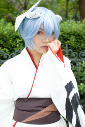 Rule 34 | ayanami rei, blue hair, cosplay, fox mask, highres, iori, japanese clothes, kimono, mask, neon genesis evangelion, photo (medium), yukata