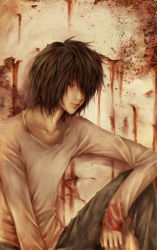 Rule 34 | 00s, 1boy, artist request, beyond birthday, black hair, blood, death note, hair over one eye, long sleeves, male focus, red eyes, solo, source request