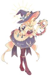 Rule 34 | 1girl, alternate costume, antenna hair, artist name, bare shoulders, blonde hair, blue dress, boots, brown footwear, detached sleeves, dress, earrings, flower, frilled dress, frills, from side, full body, hat, hat flower, highres, jewelry, lanimani, leaning forward, light dragon (zelda), looking at another, magatama, magatama necklace, multicolored clothes, multicolored dress, necklace, nintendo, pointy ears, princess zelda, purple hair, short hair, sidelocks, silent princess, simple background, standing, the legend of zelda, the legend of zelda: tears of the kingdom, white background, white dress, witch, witch hat