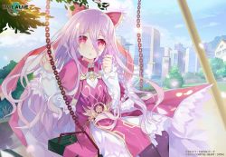 Rule 34 | bow, building, child, city, crying, crying with eyes open, date a live, date a live: spirit pledge, hair between eyes, hair bow, leaf, long hair, long sleeves, looking at viewer, open mouth, park, purple hair, red eyes, sitting, sonogami rio, sunlight, swing, tears, tree