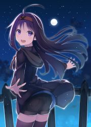 Rule 34 | .com (bot com1), 10s, 1girl, alternate costume, ass, hairband, highres, hood, hooded jacket, hoodie, jacket, long hair, outstretched arms, purple eyes, purple hair, shorts, solo, spread arms, sword art online, thighhighs, yuuki (sao), zettai ryouiki