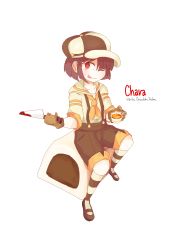 Rule 34 | ;p, alternate costume, androgynous, blood, bloody knife, blush stickers, brown hair, caribun, chara (undertale), chocolate, cup, english text, gender request, gloves, hat, highres, knife, mary janes, one eye closed, red eyes, sailor collar, shoes, solo, spoilers, suspenders, tea, teacup, thighhighs, tongue, tongue out, undertale, white chocolate