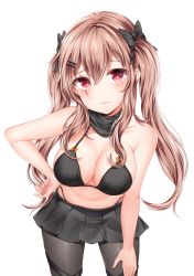Rule 34 | 1girl, absurdres, armpit crease, bare shoulders, black bra, black panties, black pantyhose, black ribbon, black scarf, black skirt, blush, bra, breasts, brown hair, cleavage, collarbone, cowboy shot, girls&#039; frontline, hair ornament, hairclip, hand on own hip, highres, large breasts, leaning forward, long hair, looking at viewer, navel, panties, pantyhose, red eyes, ribbon, scar, scar across eye, scar on face, scarf, simple background, skindentation, skirt, smile, solo, stomach, thigh strap, twintails, ump9 (girls&#039; frontline), underwear, white background, zerocat