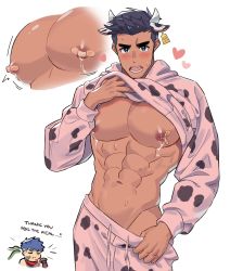 Rule 34 | 2boys, abs, absurdres, animal ears, animal print, bandaid, bandaids on nipples, bara, bare pectorals, blush, bulge, chibi, chibi inset, chinese zodiac, clothes lift, clothes pull, cow boy, cow ears, cow horns, cow print, cowboy shot, english text, fire emblem, heart, highres, hood, hoodie, horns, ike (fire emblem), lactation, large pectorals, lifted by self, little mac, looking at viewer, male focus, male lactation, milkiato, multiple boys, muscular, muscular male, navel, nintendo, nipples, pants, pants pull, pasties, pectorals, pink hoodie, pink pants, puffy chest, shirt lift, short hair, solo focus, stomach, twitching, year of the ox