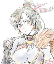 Rule 34 | 1girl, blush, breasts, dress, fire emblem, fire emblem: the blazing blade, fire emblem heroes, gloves, green eyes, green hair, high ponytail, long hair, looking at viewer, lyn (fire emblem), nintendo, ponytail, smile, solo, very long hair, weapon