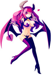 Rule 34 | 1girl, boots, breasts, demon girl, demon tail, disgaea, heart, high heel boots, high heels, highres, horns, one eye closed, revealing clothes, shoes, solo, demon girl, succubus (disgaea), tail, thigh boots, thighhighs