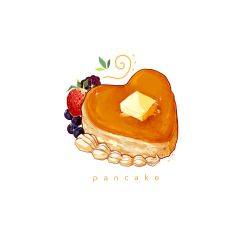 Rule 34 | blueberry, butter, english text, food, food focus, fruit, heart-shaped food, highres, ichiknees, leaf, no humans, original, pancake, raspberry, sparkle, spiral, still life, strawberry, white background