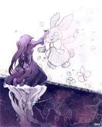 Rule 34 | 2girls, alice (pandora hearts), arm up, b-rabbit, back bow, bow, child&#039;s drawing, contrast, different reflection, dress, facing away, from behind, hair flaps, hand up, kneeling, long hair, long sleeves, monochrome, multiple girls, pandora hearts, rabbit, reflection, reflective floor, ripples, siblings, sisters, soles, spoilers, stuffed animal, stuffed rabbit, stuffed toy, twins, very long hair, wavily, will of the abyss