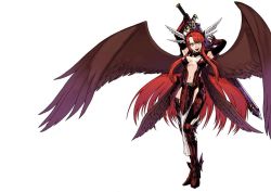 Rule 34 | 1girl, angel, armor, breasts, cleavage, knight, long hair, minerva (p&amp;d), open mouth, puzzle &amp; dragons, red hair, solo, sword, tagme, warrior, weapon, wings, yellow eyes