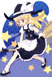 Rule 34 | 1girl, blonde hair, broom, broom riding, female focus, full body, hat, kirisame marisa, long hair, mary janes, meito (maze), shoe dangle, shoes, solo, touhou, witch, witch hat