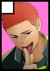 Rule 34 | 1boy, itto (mentaiko), licking, looking at viewer, male focus, naughty face, open mouth, original, red hair, school uniform, tongue, tongue out
