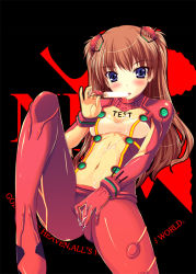 Rule 34 | 00s, 1girl, bad id, bad pixiv id, between legs, black background, blue eyes, blush, bodysuit, bra, bracer, breasts, brown hair, cleavage, clothes writing, covered navel, eating, english text, food, gloves, hair ornament, hairpods, hand between legs, holding, interface headset, knee up, leaning back, licking, long hair, looking at viewer, messy, multicolored clothes, neon genesis evangelion, nerv, pilot suit, plugsuit, popsicle, rebuild of evangelion, see-through, see-through cleavage, sexually suggestive, shiny clothes, sitting, small breasts, solo, souryuu asuka langley, spread legs, suggestive fluid, taut clothes, test plugsuit, tongue, tongue out, turtleneck, two side up, underwear, yuki usagi