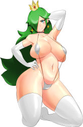 Rule 34 | 1girl, blue eyes, breasts, green hair, highres, large breasts, looking at viewer, mario (series), nintendo, plump, rosalina, sagging breasts, slingshot swimsuit, super mario bros. 1, swimsuit, thick thighs, thighs, third-party edit