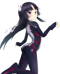 Rule 34 | 10s, 1girl, animal ears, ass, blue eyes, blue hair, bodysuit, butt crack, cat ears, guilty crown, highres, kirimoti34, matching hair/eyes, md5 mismatch, smile, solo, tsugumi (guilty crown)