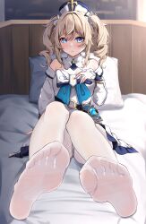 Rule 34 | 1girl, absurdres, barbara (genshin impact), blonde hair, blue eyes, blush, doremo, feet, genshin impact, highres, long hair, looking at viewer, pantyhose, parted lips, soles, toes, twintails, white pantyhose