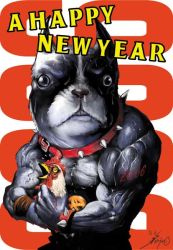 Rule 34 | 1boy, 2006, bird, chicken, chinese zodiac, collar, dog, happy new year, male focus, muscular, new year, nottsuo, original, signature, snot, solo, what, year of the dog, year of the rooster