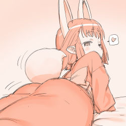 Rule 34 | 1girl, animal ears, ass, bunny-tail, rabbit tail, copyright request, hasaha, heart, ikezawa shin, japanese clothes, kimono, looking at viewer, looking back, lying, on stomach, pointy ears, solo, spoken heart, summon night, summon night 2