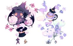 Rule 34 | bird, chandelure, charamells, creature, creatures (company), flower, full body, fusion, game freak, gen 4 pokemon, gen 5 pokemon, gen 7 pokemon, gen 8 pokemon, hat, looking at viewer, mimikyu, mismagius, multiple fusions, nintendo, no humans, pidove, pokemon, pokemon (creature), polteageist, simple background, smile, teapot, top hat, white background, witch hat, yellow eyes