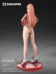 Rule 34 | 1girl, animated, breasts, breasts out, chainsaw man, cleft of venus, figure, hands on own hips, highres, horns, medium breasts, nipples, nude, orange eyes, orange hair, power (chainsaw man), pussy, sharp teeth, shoes, sneakers, solo, spinning, tagme, teeth, thong, video