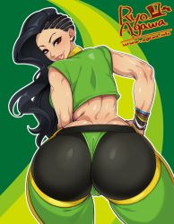 Rule 34 | 1girl, agawa ryou, artist name, ass, back, black hair, brown eyes, cameltoe, cleft of venus, from behind, hand on own hip, huge ass, laura matsuda, lips, long hair, looking at viewer, looking back, panties, skin tight, smile, solo, standing, street fighter, street fighter v, thick lips, thick thighs, thighs, thong, toned, underwear, watermark, web address, wide hips