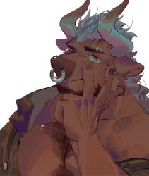 Rule 34 | 1boy, animal ears, bara, bare pectorals, beard, brown eyes, brown fur, bulge, chinese zodiac, cow ears, cow horns, eyebrow piercing, facial hair, furry, furry male, happy new year, horns, jacket, large pectorals, looking at viewer, male focus, mature male, minotaur, muscular, muscular male, navel, new year, nose piercing, one eye closed, open clothes, open jacket, original, pectorals, piercing, portrait, seato-hao, short hair, smile, solo, upper body, white hair, year of the ox