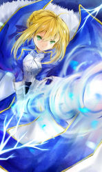 Rule 34 | 1girl, ahoge, armor, artoria pendragon (fate), bad id, bad pixiv id, blonde hair, dress, fate/stay night, fate (series), gauntlets, green eyes, hair ribbon, invisible air (fate), ribbon, saber (fate), solo, sword, vieny, weapon