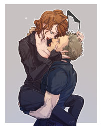 Rule 34 | 1boy, 1girl, ass, avengers (series), black widow, black widow (marvel), bodysuit, breasts, clint barton, couple, eye contact, hand on ass, hawkeye (marvel), large breasts, looking at another, marvel, marvel cinematic universe, natasha romanoff, red hair, short hair, sunglasses