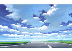 Rule 34 | bad id, bad pixiv id, blue sky, cloud, cloudy sky, commentary request, day, grass, hariken, horizon, no humans, ocean, original, outdoors, road, scenery, sky