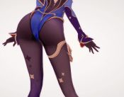 Rule 34 | 1girl, 20s, 3d, animated, ass, ass focus, ass shake, back, black gloves, black legwear, blue leotard, bodystocking, dancing, detached sleeves, elbow gloves, female focus, from behind, full body, genshin impact, gloves, head out of frame, hip focus, koikatsu (medium), legs, leotard, long hair, long sleeves, looping animation, lower body, magical girl, mihoyo, mona (genshin impact), purple sleeves, simple background, sleeves past wrists, solo, swaying, thigh gap, ugoira, very long hair, video, view between legs, video, white background, wide sleeves