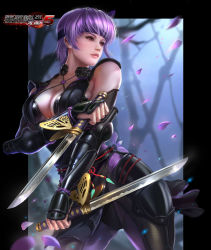 Rule 34 | 1girl, ayane (doa), breasts, cleavage, dead or alive, large breasts, official art, purple hair, red eyes