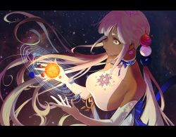 Rule 34 | 1girl, breasts, dark-skinned female, dark skin, elbow gloves, gloves, hair ornament, highres, hololive, hololive english, large breasts, letterboxed, long hair, planet, planet hair ornament, ryuko lee, solar system, space, star (sky), tsukumo sana, tsukumo sana (1st costume), twintails, virtual youtuber, yellow eyes