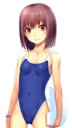 Rule 34 | 1girl, bare arms, bare shoulders, brown eyes, brown hair, collarbone, competition school swimsuit, cowboy shot, highleg, highleg swimsuit, katagiri (a1466502), kickboard, looking at viewer, one-piece swimsuit, original, school swimsuit, short hair, solo, standing, swimsuit
