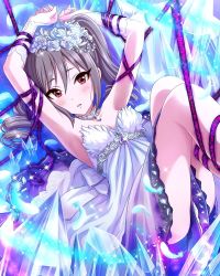 Rule 34 | 10s, 1girl, artist request, blush, crystal, dress, drill hair, feathers, flower, hair flower, hair ornament, highres, idolmaster, idolmaster cinderella girls, jewelry, kanzaki ranko, looking at viewer, necklace, official art, red eyes, resized, silver hair, solo, sparkle, twin drills, twintails, upscaled, waifu2x, white dress