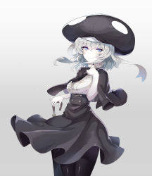 Rule 34 | 10s, 1girl, abyssal ship, alternate costume, black necktie, black pantyhose, black skirt, blue eyes, blush, breasts, closed mouth, closed umbrella, clothes lift, cowboy shot, elbow gloves, falken (yutozin), gloves, gradient background, grey hair, hair between eyes, hat, high-waist skirt, highres, jacket, jacket on shoulders, kantai collection, looking at viewer, meme attire, necktie, pantyhose, shirt, short hair with long locks, short necktie, skirt, smile, solo, umbrella, underbust, virgin killer outfit, white gloves, white shirt, wo-class aircraft carrier