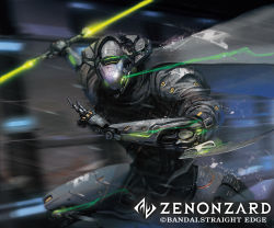 Rule 34 | android, cape, charging forward, copyright name, esuthio, glowing, glowing eyes, highres, holding, holding sword, holding weapon, logo, looking ahead, no humans, official art, robot, science fiction, solo, sword, trading card, weapon, zenonzard