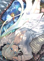 Rule 34 | 1girl, black bow, blue lips, blue nails, bottomless, bow, braid, breasts, dress shirt, endou minari, fate/grand order, fate (series), french braid, highres, large breasts, looking at viewer, morgan le fay (fate), naked shirt, no bra, open clothes, open shirt, partially unbuttoned, shirt, solo, unbuttoned, white hair, white shirt