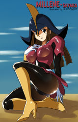 Rule 34 | 1girl, boots, breasts, brown hair, cosplay, covered erect nipples, helmet, high heel boots, high heels, jilpoong17, large breasts, mazinger (series), mazinger z, mecha, millene, robot, shoes, solo, yumi sayaka