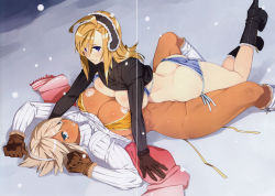Rule 34 | 23 (real xxiii), 2girls, :3, abs, absurdres, ahoge, ass, asymmetrical docking, bikini, bikini top only, bikini under clothes, blonde hair, blue eyes, blush, boots, breast press, breasts, butt crack, chestnut mouth, clothes lift, couple, crease, dark-skinned female, dark skin, earmuffs, female focus, girl on top, gloves, high heel boots, high heels, highres, huge breasts, large breasts, light areolae, lips, long hair, looking at viewer, lying on person, multiple girls, nipples, no panties, no pants, original, ribbed sweater, scan, scan artifacts, scarf, sela (23), short hair, side-tie bikini bottom, smile, snow, snowflakes, snowing, sweater, sweater lift, swimsuit, swimsuit under clothes, tan, thighs, toned, underwear, ursula (23), wife and wife, yuri