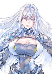 Rule 34 | 1girl, absurdres, armor, breast tattoo, breasts, cleavage, cleavage cutout, clothing cutout, ethel (xenoblade), highres, large breasts, long hair, shoulder armor, simple background, tattoo, ug333333, very long hair, white background, xenoblade chronicles (series), xenoblade chronicles 3